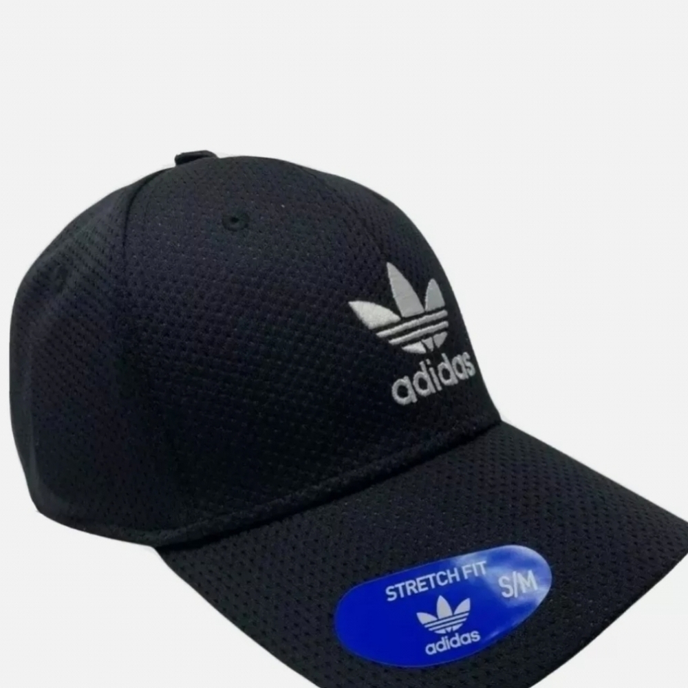 ADIDAS Men's Trefoil Logo Zig Stretch Fit Baseball Golf Cap Hat Black Size S/M